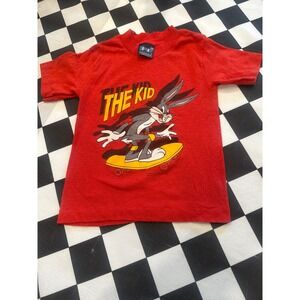 Vintage 1989 Bugs Bunny The Kid Skateboard T Shirt Red Kids 5/6 Looney Tunes
